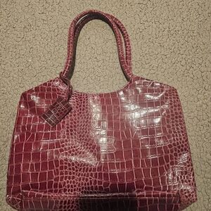 Neiman Marcus Burgundy Crocodile-Embossed Tote